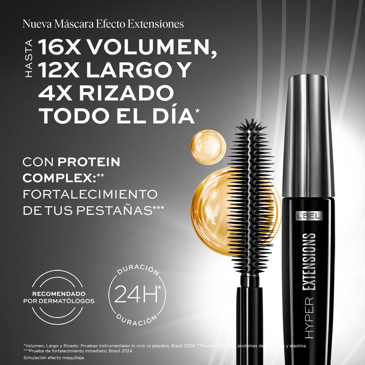 MASCARA CON COLAGENO, EXTREME Y VOLUMEN 36HS