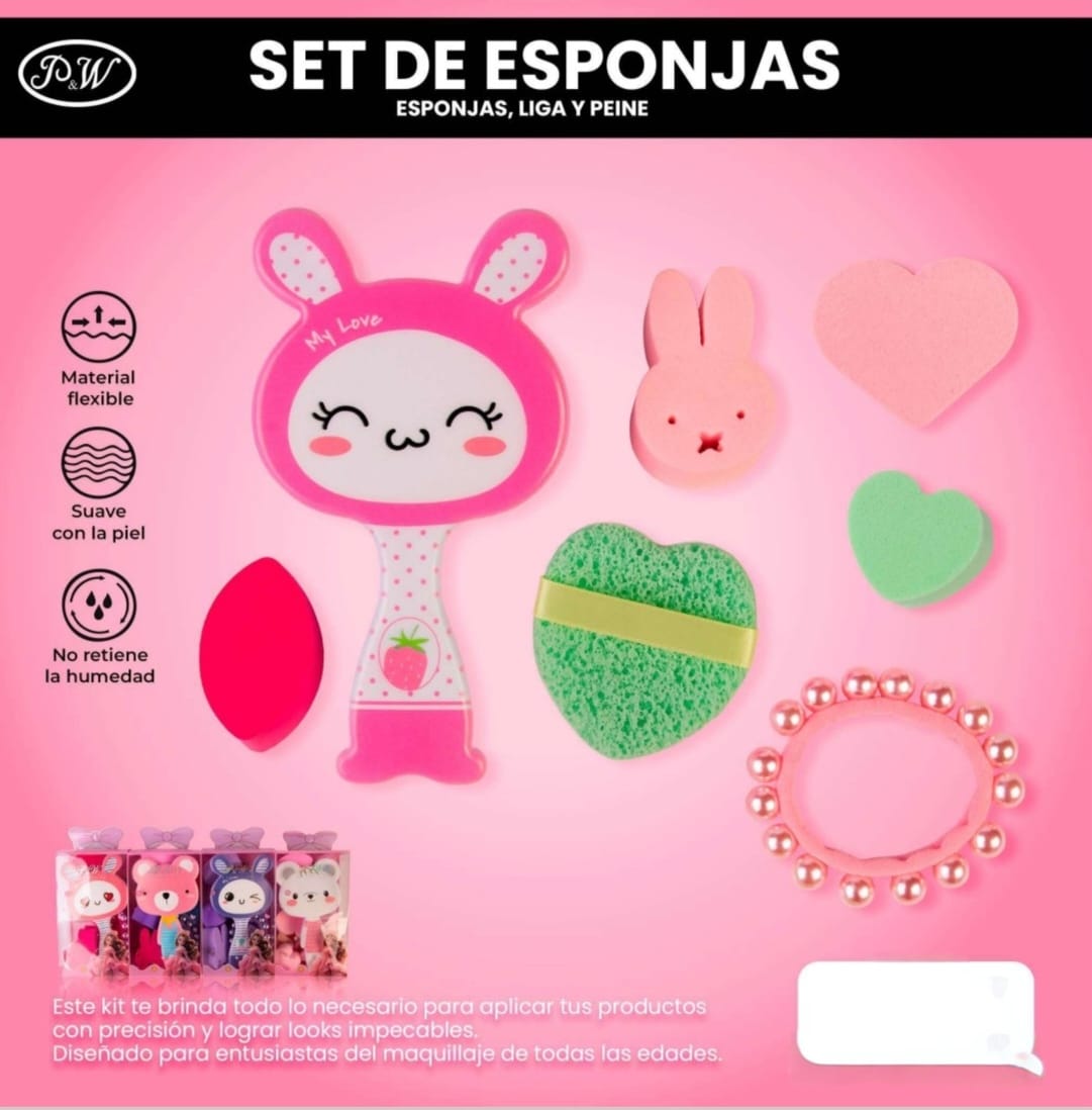SET DE ESPONJAS, LIGAS Y PEINE